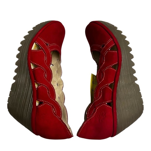 Fly London 6.5 Red Suede Mary Jane Comfort Tomato Girl Feminine Wedge Shoes - Picture 9 of 13